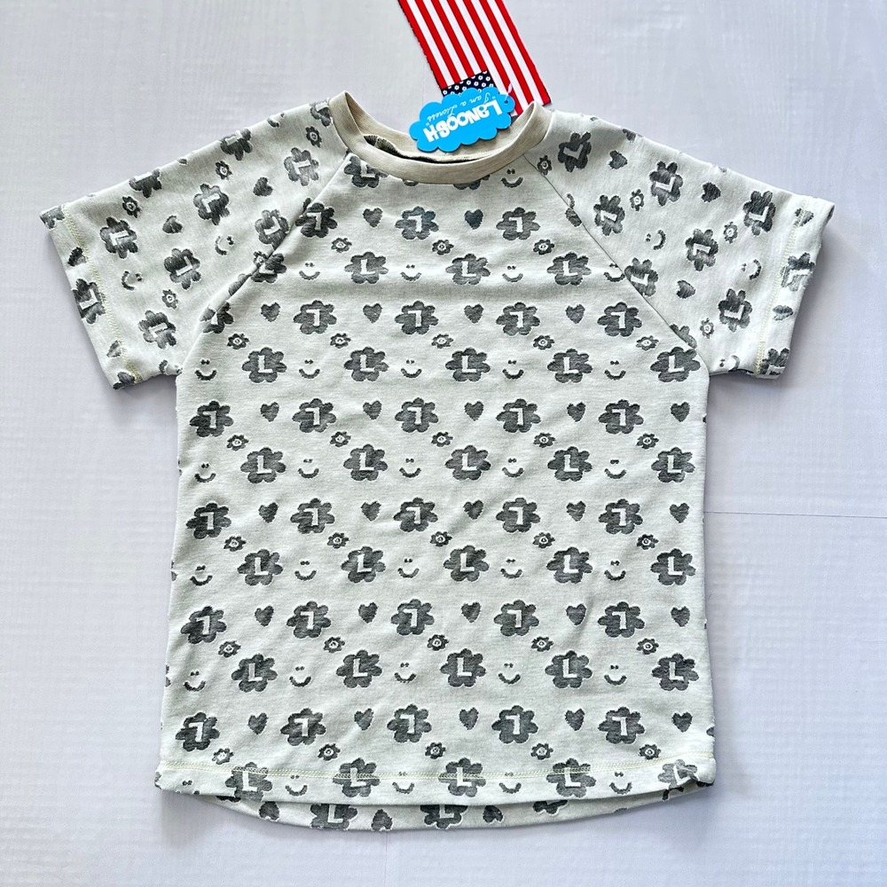 Lanoosh Kids Short Sleeve Floral Smiley Face Raglan Sweatshirt White XL 11-12
